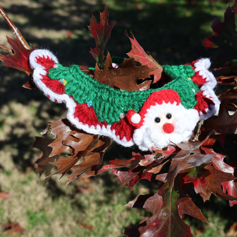 Handmade Knitted Pet Collar - Santa's Elegance