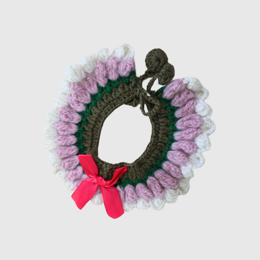 Handmade Knitted Pet Collar - Festive Flair