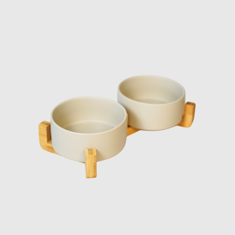 Sophie's Classic Twin Pet Bowl - Bamboo Embrace (Pebble Gray)