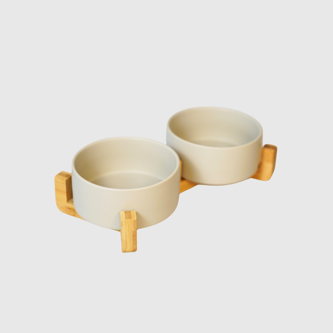 Sophie's Classic Twin Pet Bowl - Bamboo Embrace (Milk White)